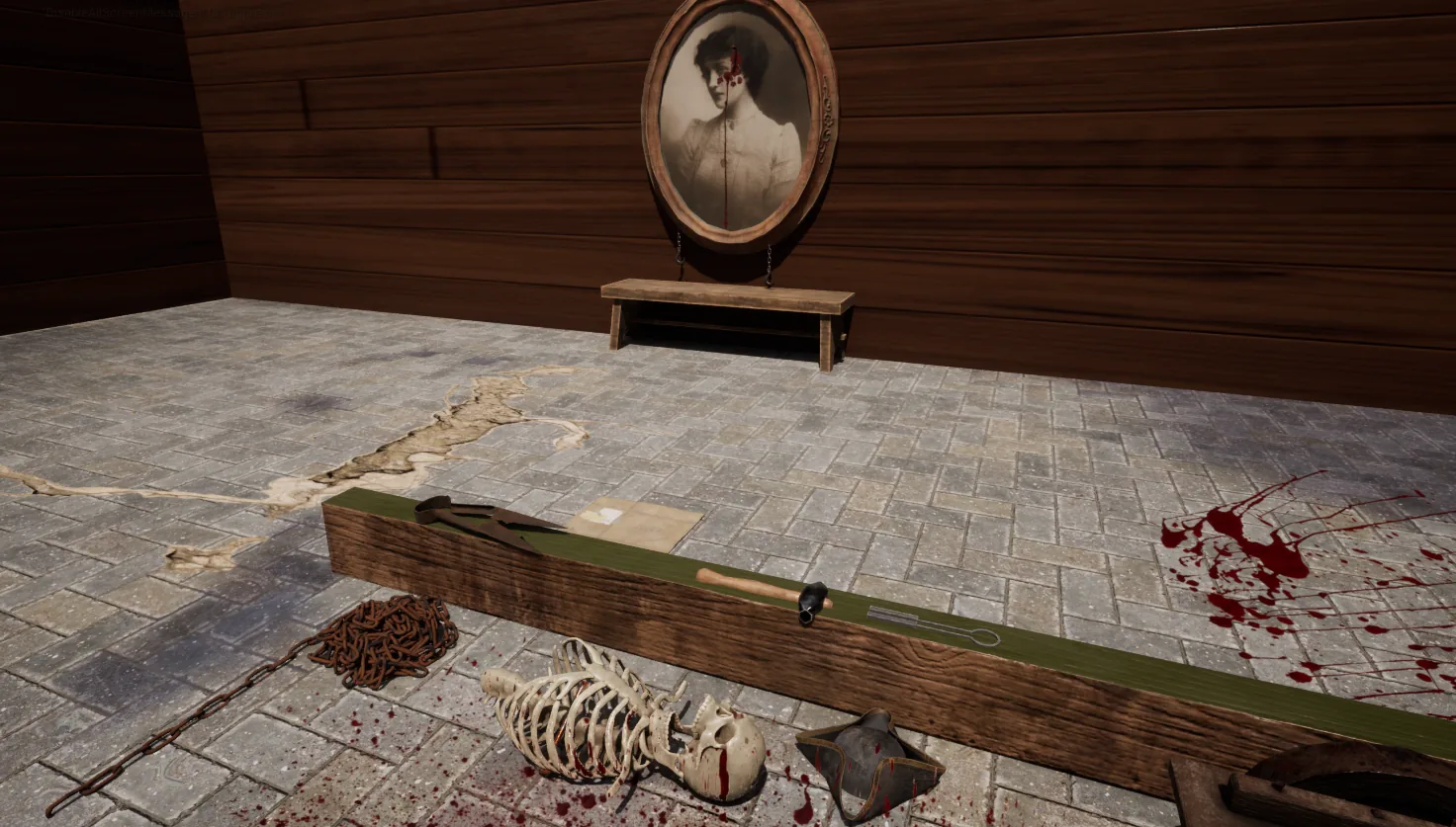 Hull Ghosts: ship cabin with a skeleton and blood